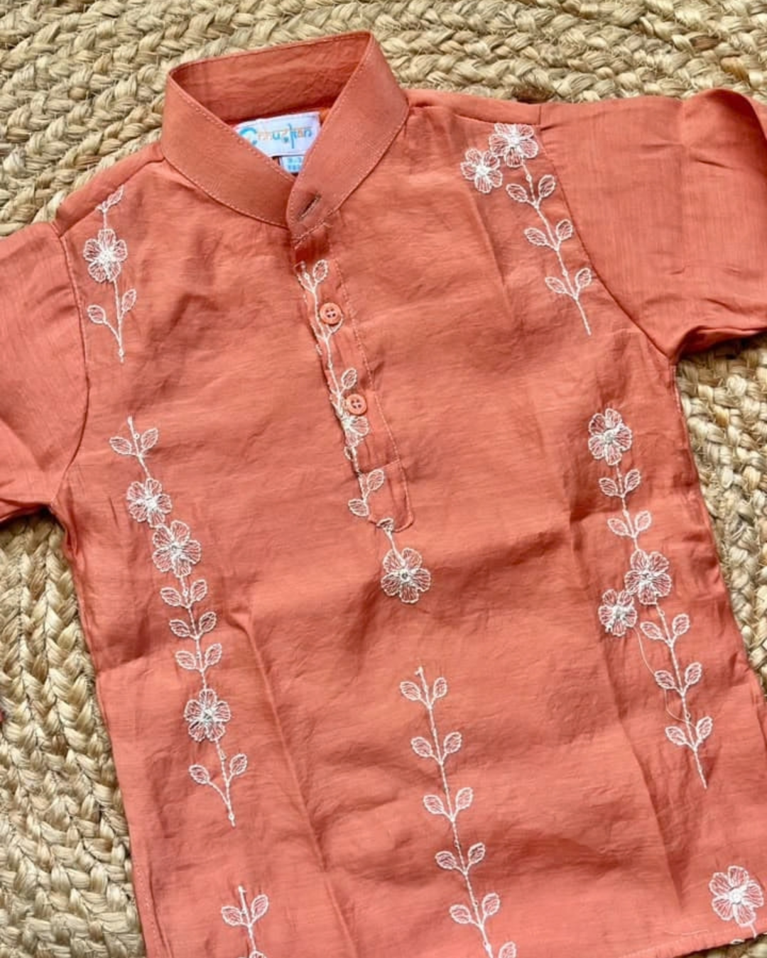 Rustic Radiance – Earthy Orange Embroidered Mul Chanderi Kurta Pajama & Palazzo Set for Twins – TwinsTribe X Chhutkan Diwali Edit