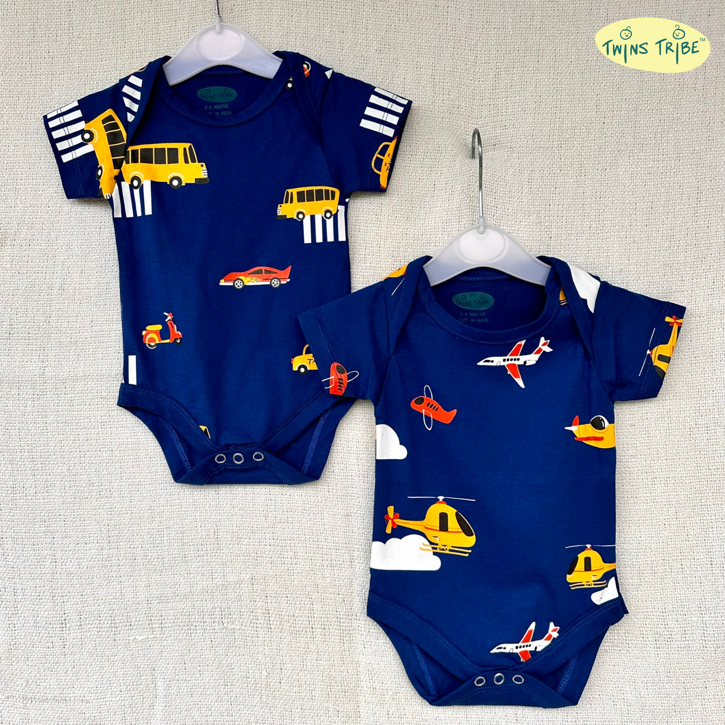 TwinsTribe Twins Onesie Set – Wheels & Wings