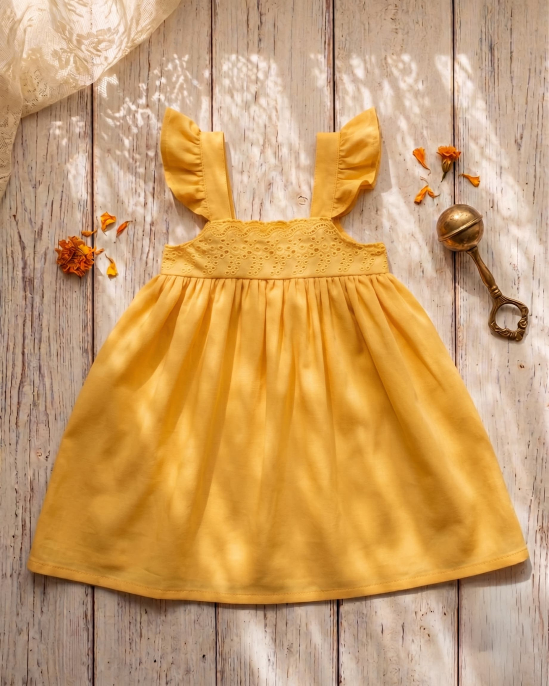 Twin Glow – Yellow Muslin Cotton Co-ord & Frock Set for Twins – TwinsTribe x Chhutkan Celebration Edit
