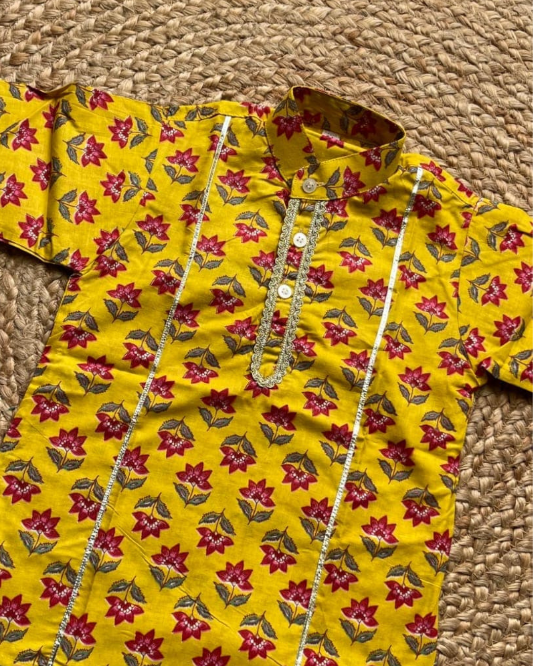 Twin Utsav – Yellow & Pink Floral Kurta Pajama Sets for Twin Boys – TwinsTribe x Chhutkan Celebration Edit