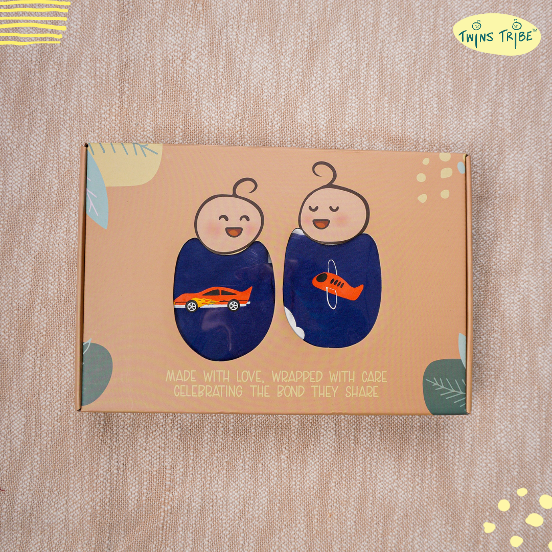 TwinsTribe Twins Onesie Set – Wheels & Wings