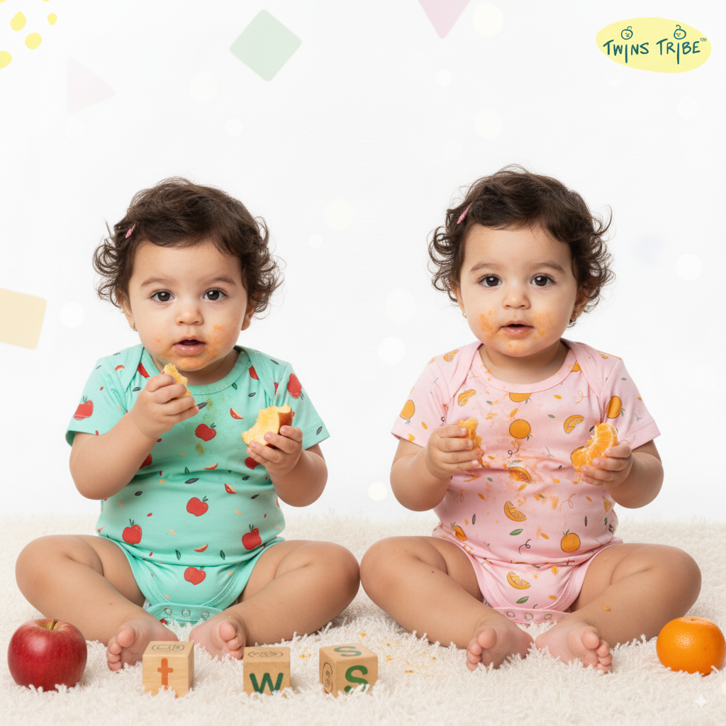 TwinsTribe Twins Onesie Set – Apples & Oranges