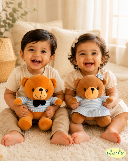 Double Cuddle Twin Bears – Brother & Sister Duo - Plush Toys Gift Set for Twins
