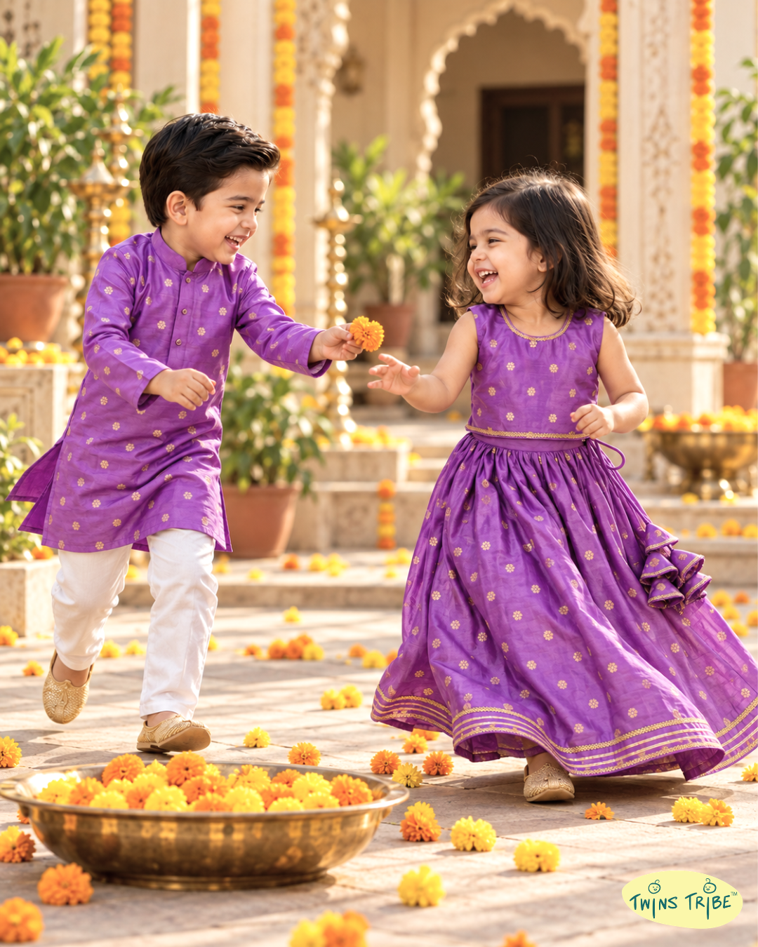 Shahi Jamun - Purple Silk Kurta Pajama & Lehenga Set for Twins  – TwinsTribe x Chhutkan Diwali Edit