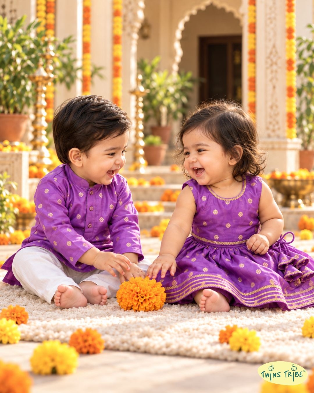 Shahi Jamun - Purple Silk Kurta Pajama & Lehenga Set for Twins  – TwinsTribe x Chhutkan Diwali Edit