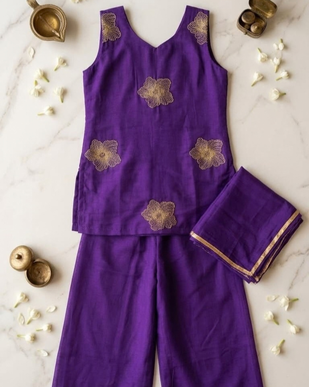 Rang-e-Rani - Pink & Purple Embellished Mul Chanderi Palazzo Sets for Twin Girls – TwinsTribe x Chhutkan Diwali Edit
