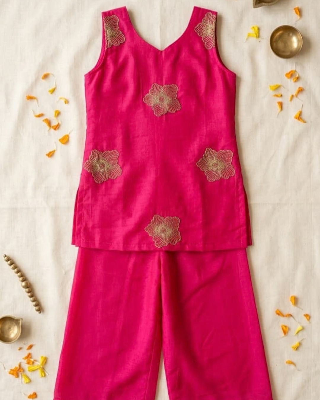 Rang-e-Rani - Pink & Purple Embellished Mul Chanderi Palazzo Sets for Twin Girls – TwinsTribe x Chhutkan Diwali Edit