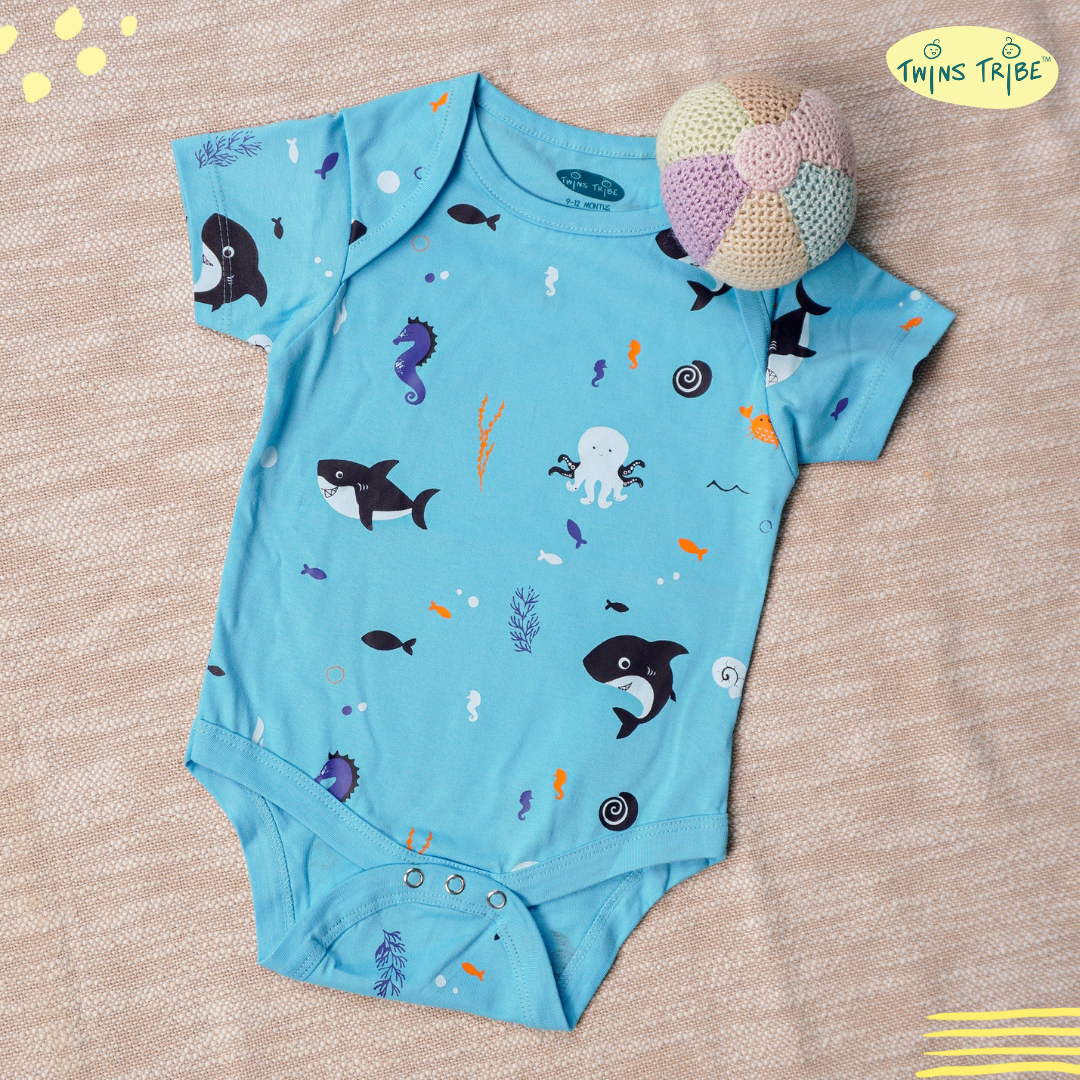 TwinsTribe Twins Onesie Set – Dolphins and Sharks