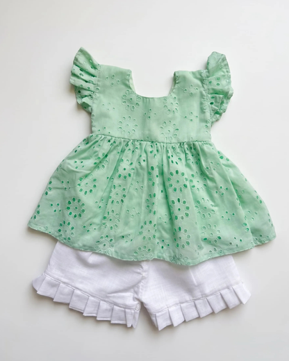 Candy Pop – Coral & Mint Pure Cotton Co-ord Sets for Twin Girls – TwinsTribe x Chhutkan Celebration Edit
