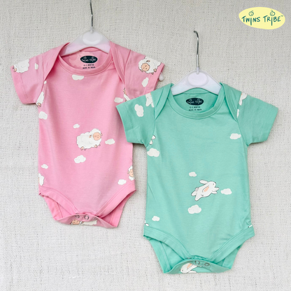 TwinsTribe Twins Onesie Set – Sheep and Bunnies