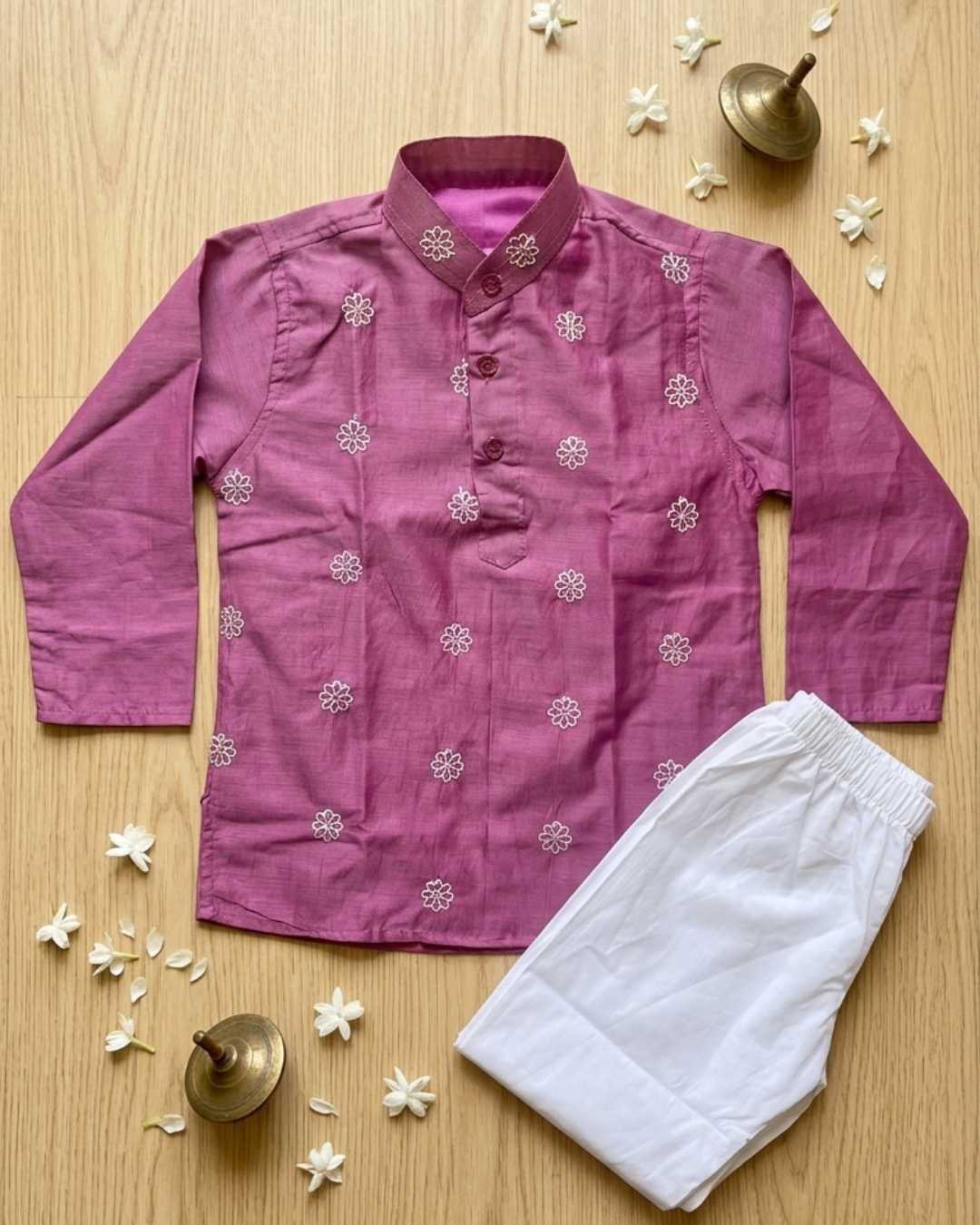 Twin Lilac – Purple Chanderi Kurta Pajama & Palazzo Set for Twins – TwinsTribe x Chhutkan Celebration Edit