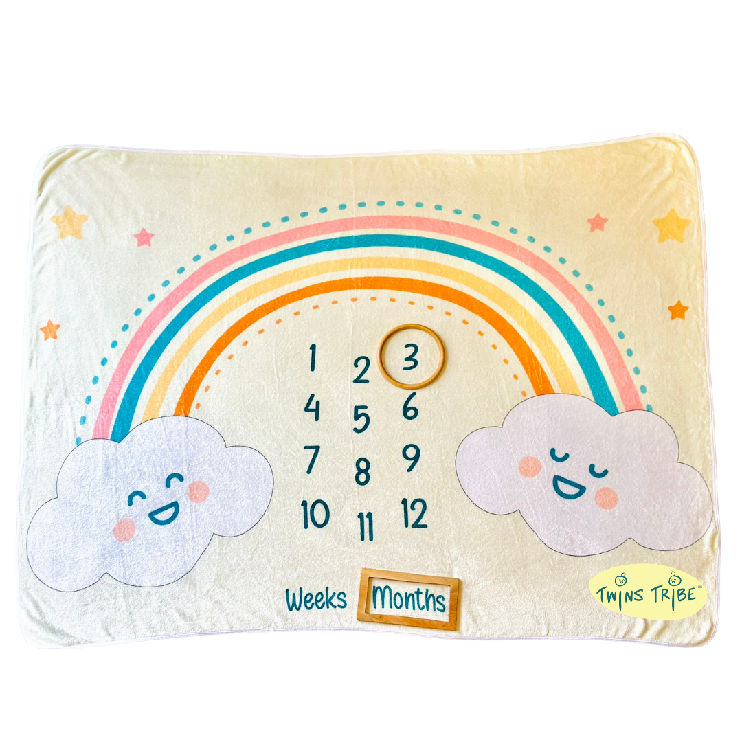 Twins Milestone Blanket - Rainbow Ride