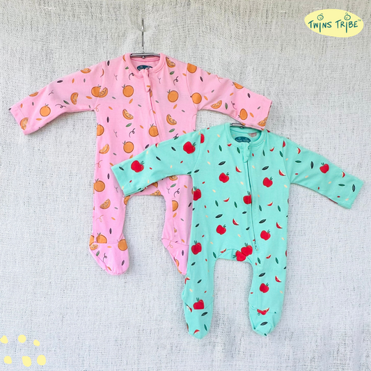 TwinsTribe Twins Rompers Set – Apples & Oranges