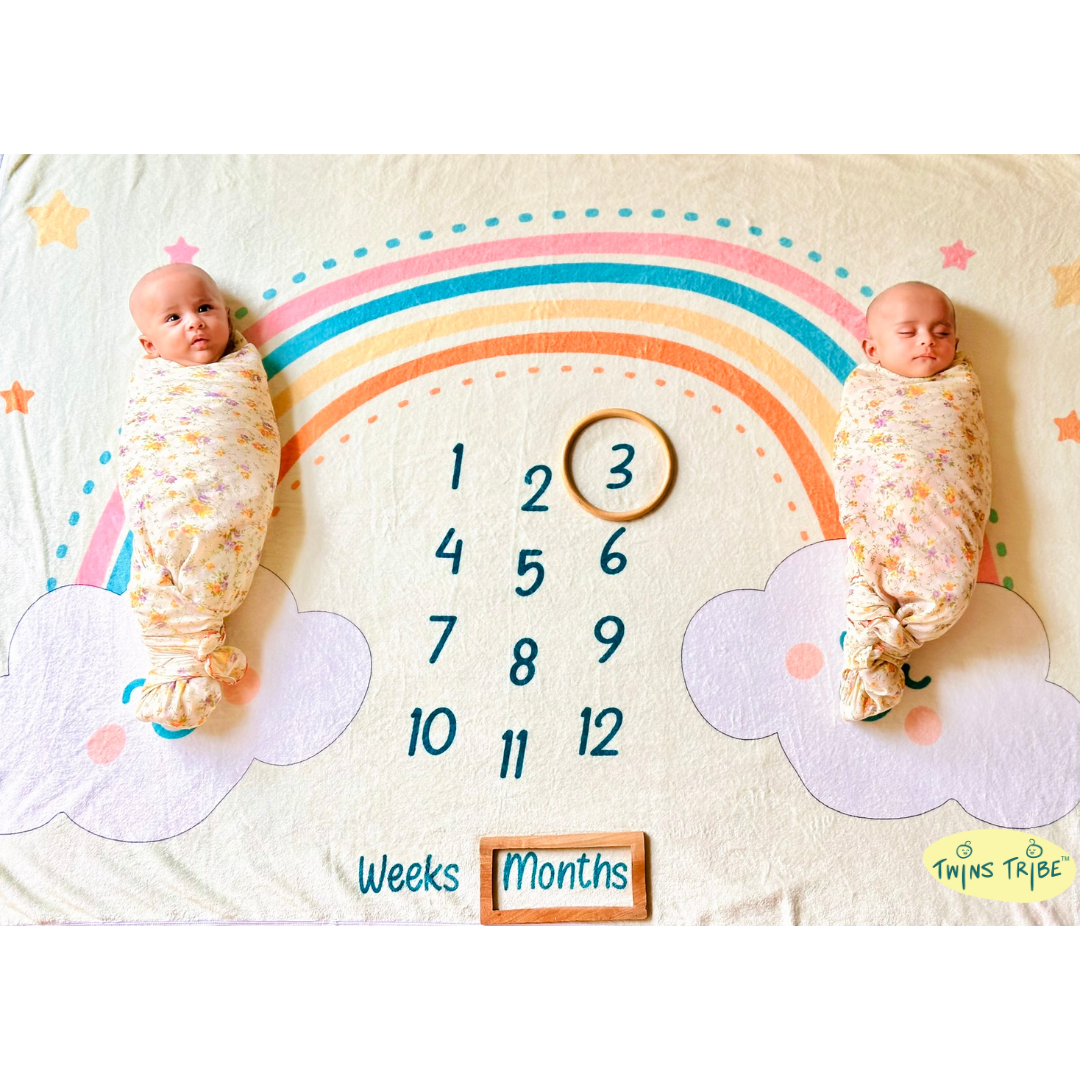 Twins Milestone Blanket - Rainbow Ride