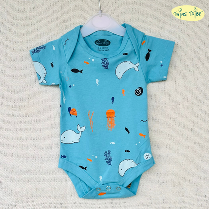 TwinsTribe Twins Onesie Set – Dolphins and Sharks