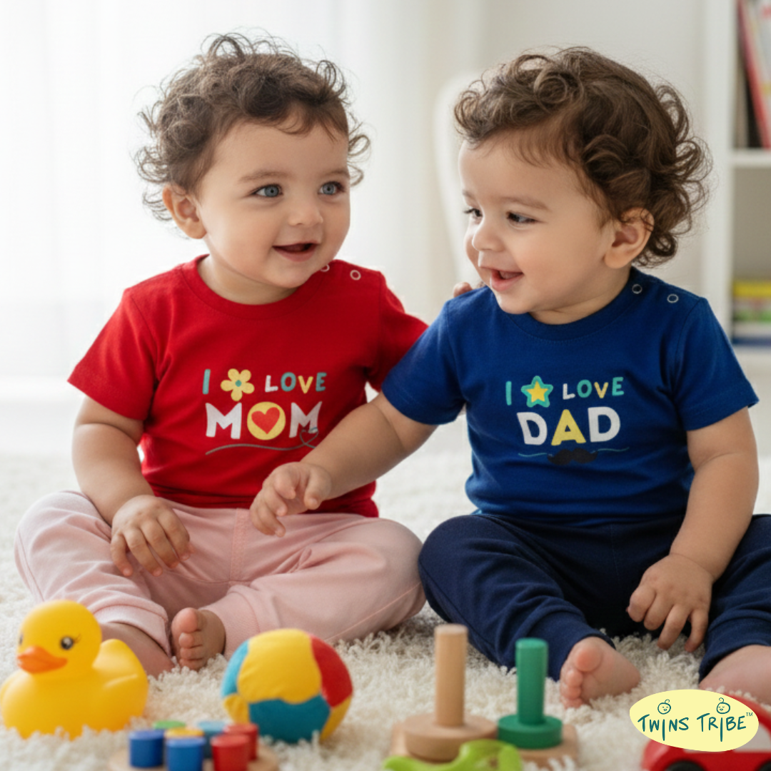 TwinsTribe Twins Tees Set – I Love Mom · I Love Dad