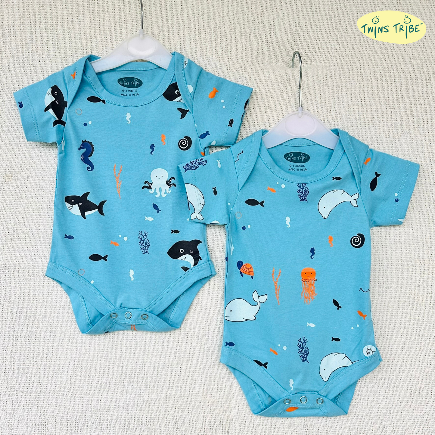 TwinsTribe Twins Onesie Set – Dolphins and Sharks