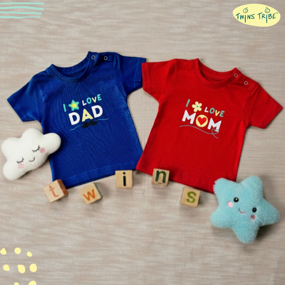 TwinsTribe Twins Tees Set – I Love Mom · I Love Dad