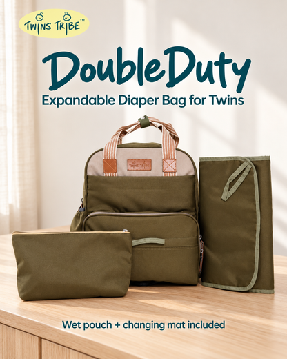TwinsTribe DoubleDuty: Expandable Diaper Bag for Twins