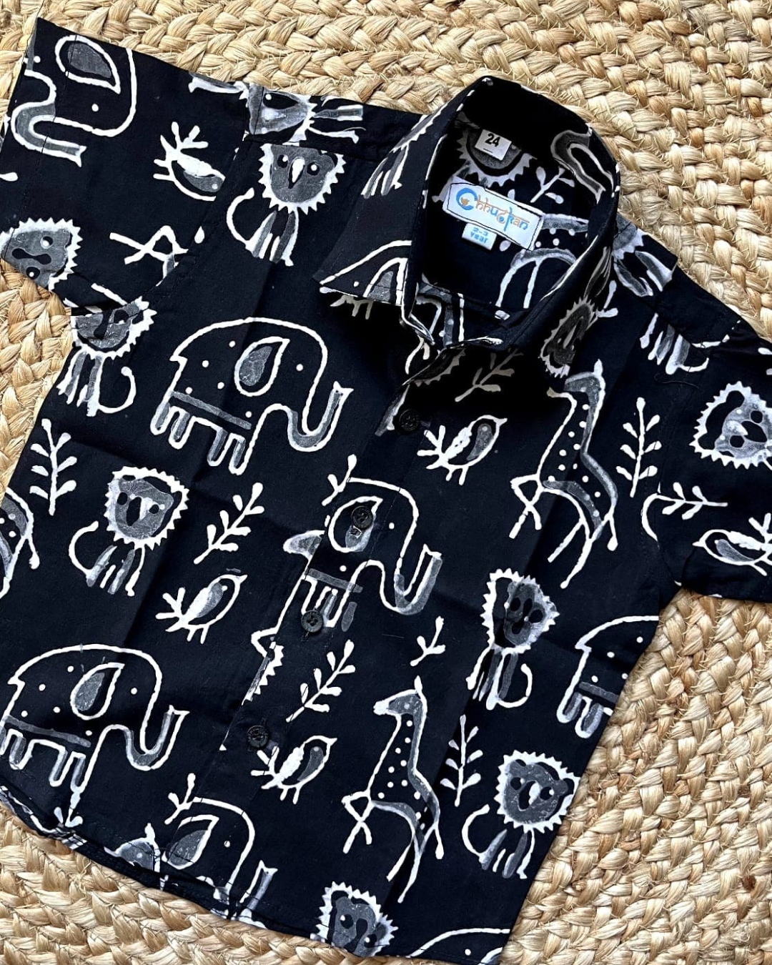 Twin Safari – Black Dabu Print Shirt & Frock Set for Twins – TwinsTribe x Chhutkan Celebration Edit