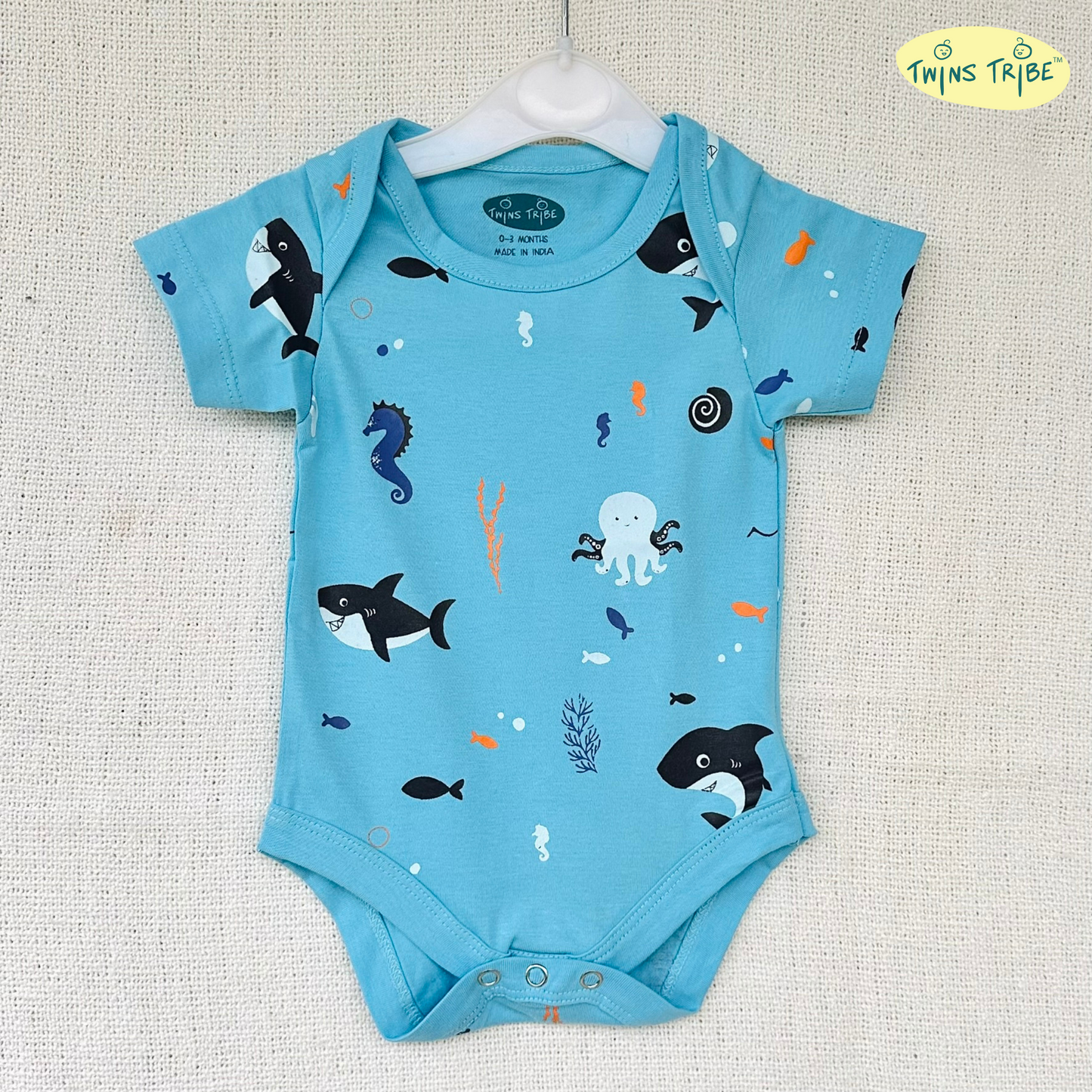 TwinsTribe Twins Onesie Set – Dolphins and Sharks