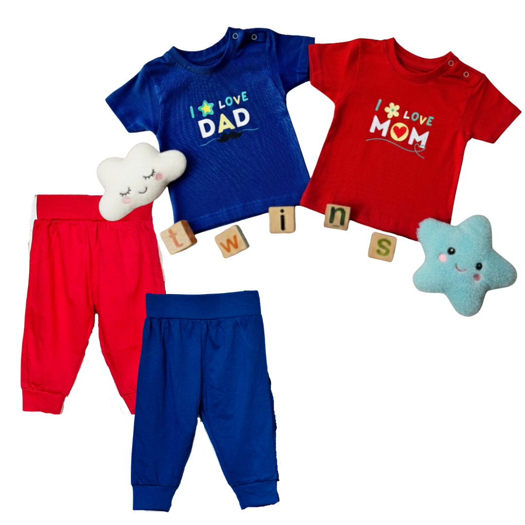 TwinsTribe Twins Tees Set – I Love Mom · I Love Dad
