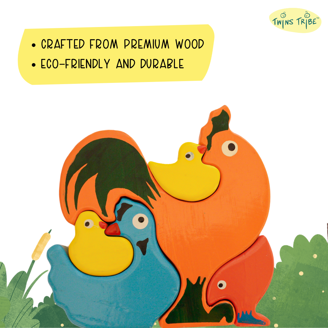 TwinsTribe Animal Family Jigsaw – Wooden Puzzle Gift Set for Twins