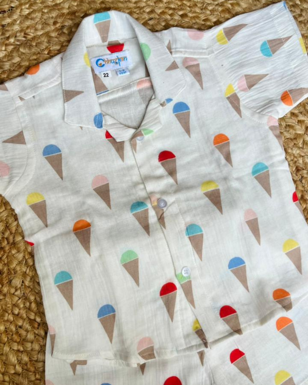 Twin Scoops – Ice Cream Print Muslin Cotton Co-ord Sets for Twins – TwinsTribe x Chhutkan Celebration Edit