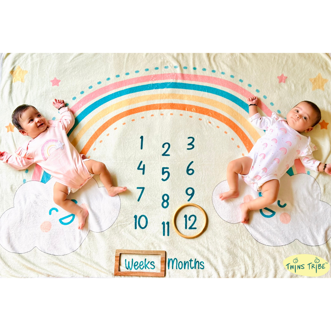 Twins Milestone Blanket - Rainbow Ride