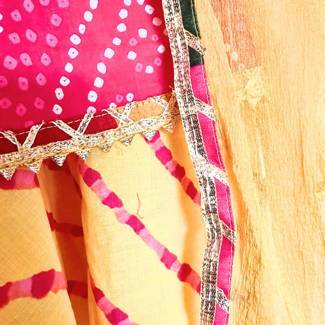 Twin Bloom – Fuschia Kurta & Yellow Bandhani Lehenga Set - TwinsTribe x Critter Kids Festive Collection
