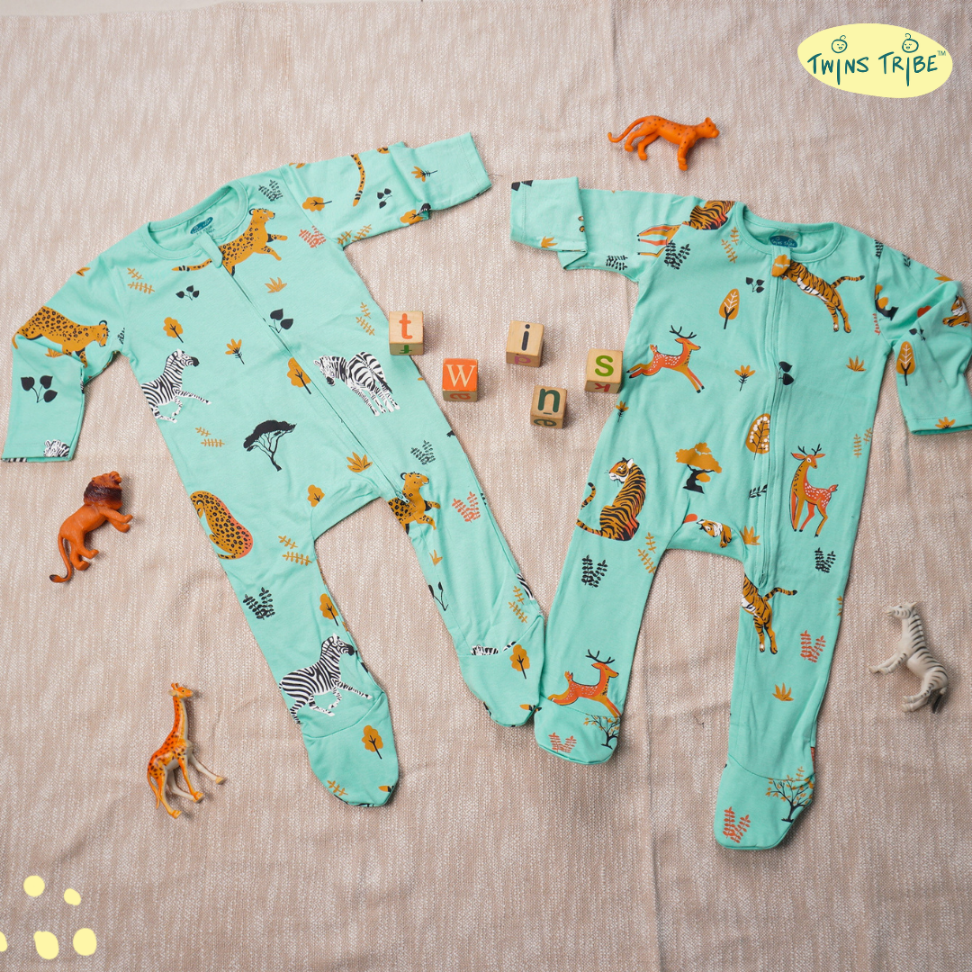 TwinsTribe Twins Rompers Set – Spots & Stripes