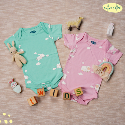 TwinsTribe Twins Onesie Set – Sheep and Bunnies