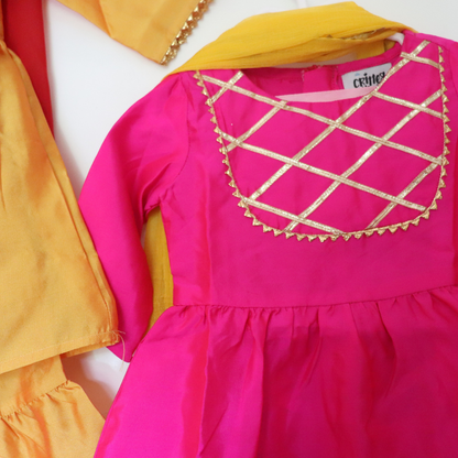 Twin Glow Set – Yellow & Pink Sharara Suits - TwinsTribe x Critter Kids Festive Collection