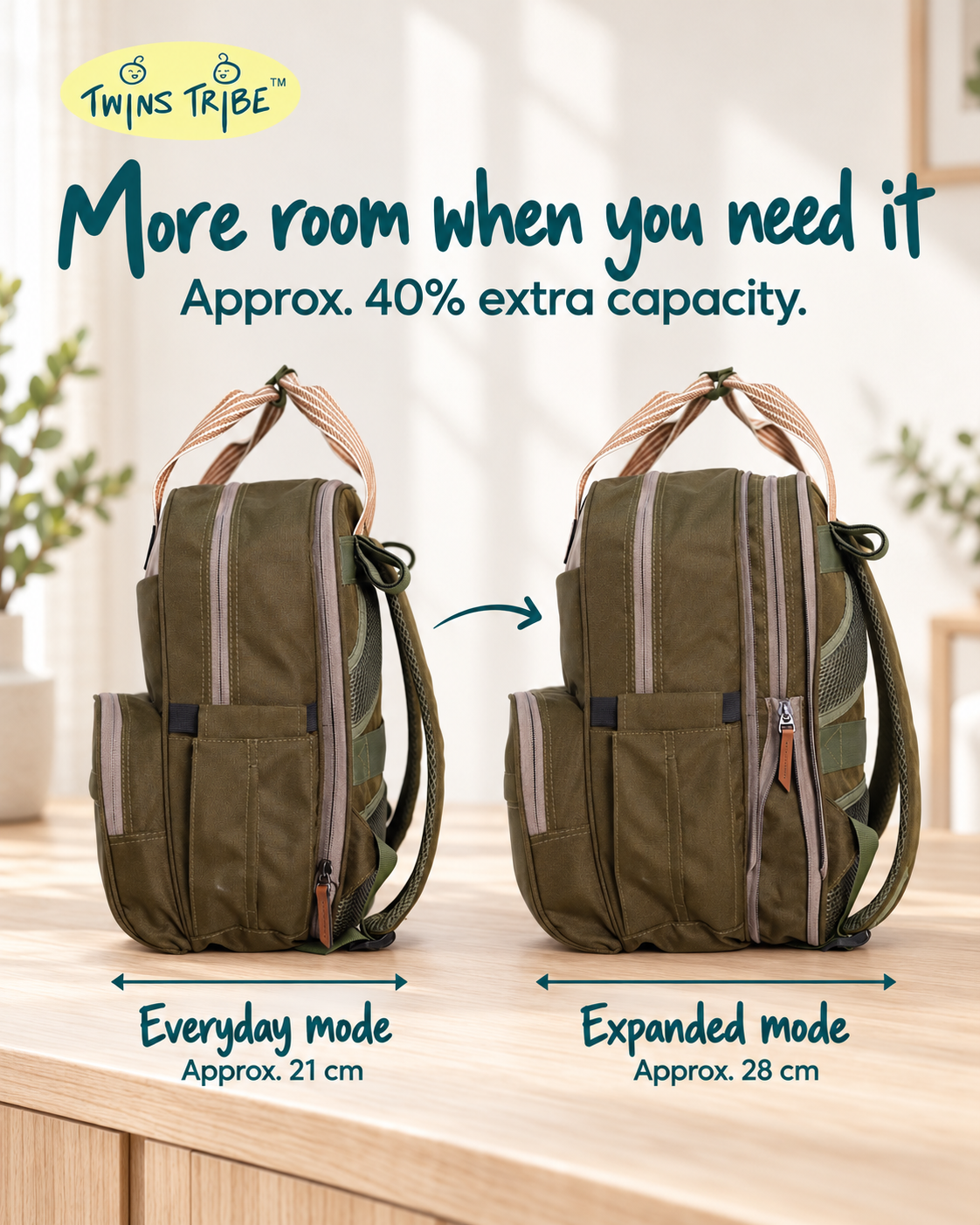 TwinsTribe DoubleDuty: Expandable Diaper Bag for Twins
