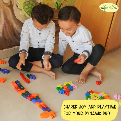 TwinsTribe Jungle Jigsaw – Wooden Puzzles Gift Set for Twins