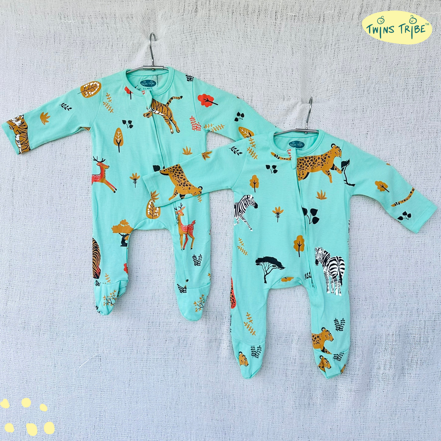 TwinsTribe Twins Rompers Set – Spots & Stripes