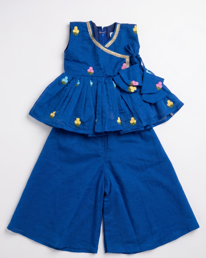 Royal Rhapsody - Royal Blue & Red Embroidered Chanderi Angrakha Palazzo Sets for Twin Girls – TwinsTribe x Chhutkan Celebration Edit