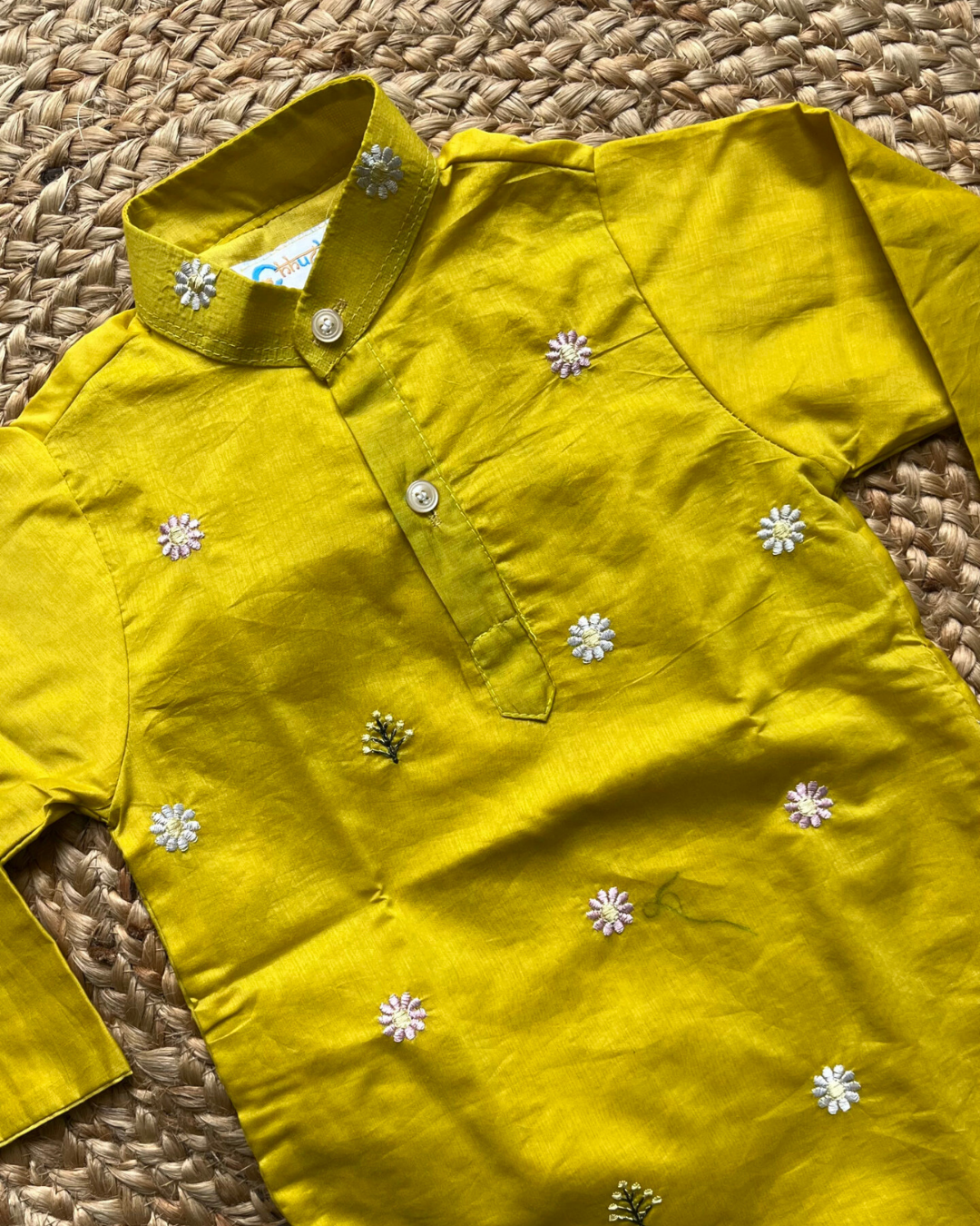 Sunlit Skies - Blue & Mustard Embroidered Chanderi Kurta Pajama Sets for Twin Boys – TwinsTribe x Chhutkan Celebration Edit