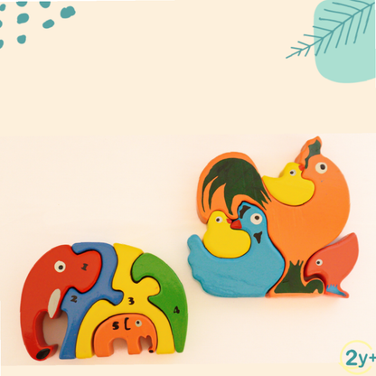 TwinsTribe Animal Family Jigsaw – Wooden Puzzle Gift Set for Twins