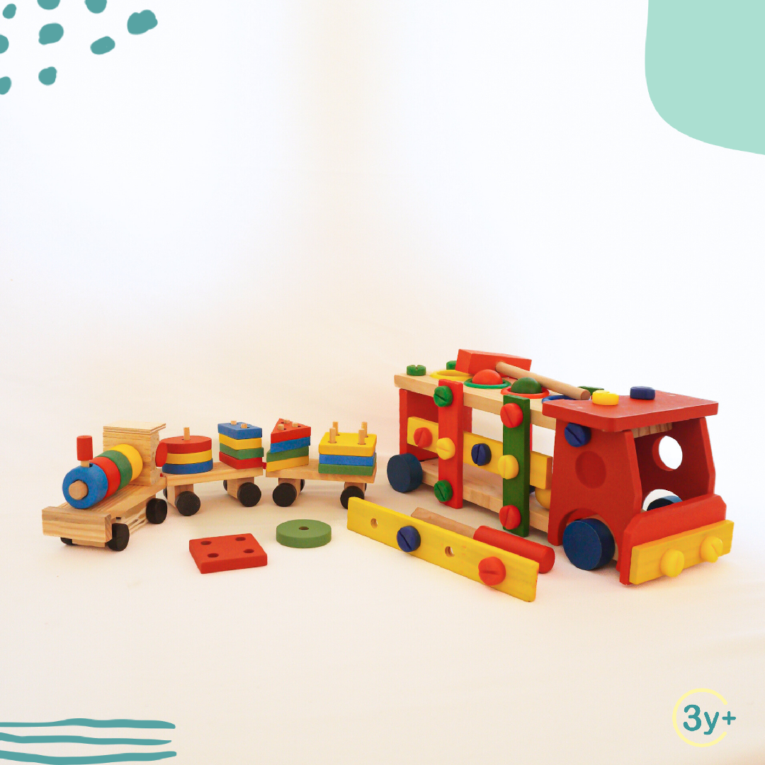 TwinsTribe Build & Roll – Wooden Vehicle Builder Gift Set for Twins