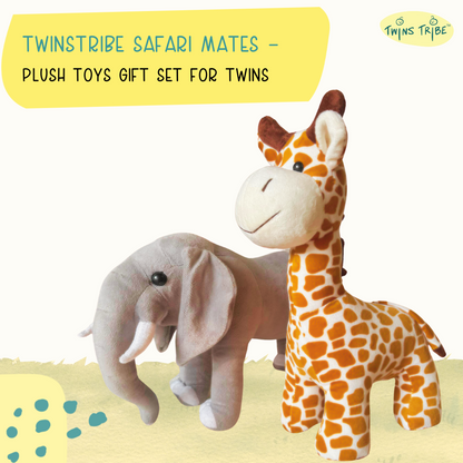 TwinsTribe Safari Mates - Plush Toys Gift Set for Twins