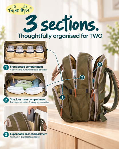 TwinsTribe DoubleDuty: Expandable Diaper Bag for Twins