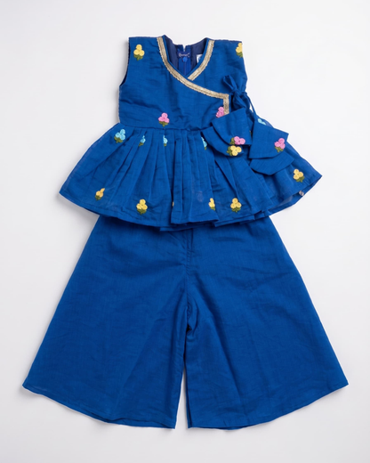 Bluebell Bliss - Royal Blue Embroidered Chanderi Kurta Pajama & Angrakha Palazzo Set for Twins – TwinsTribe x Chhutkan Celebration Edit