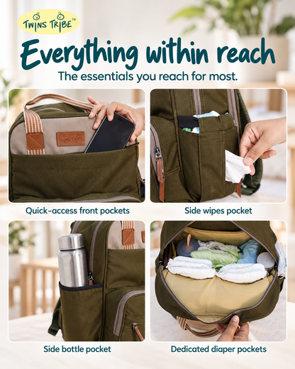 TwinsTribe DoubleDuty: Expandable Diaper Bag for Twins