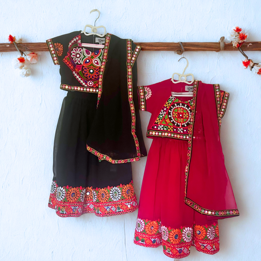 Twin Utsav Set – Exclusive Hand-Embroidered Chaniya Cholis - TwinsTribe x Critter Kids Festive Collection