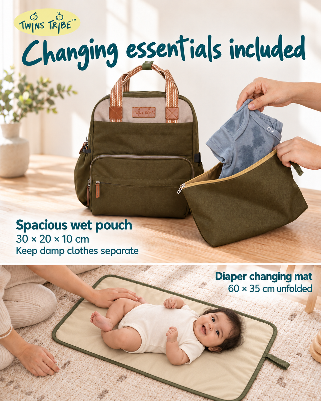 TwinsTribe DoubleDuty: Expandable Diaper Bag for Twins