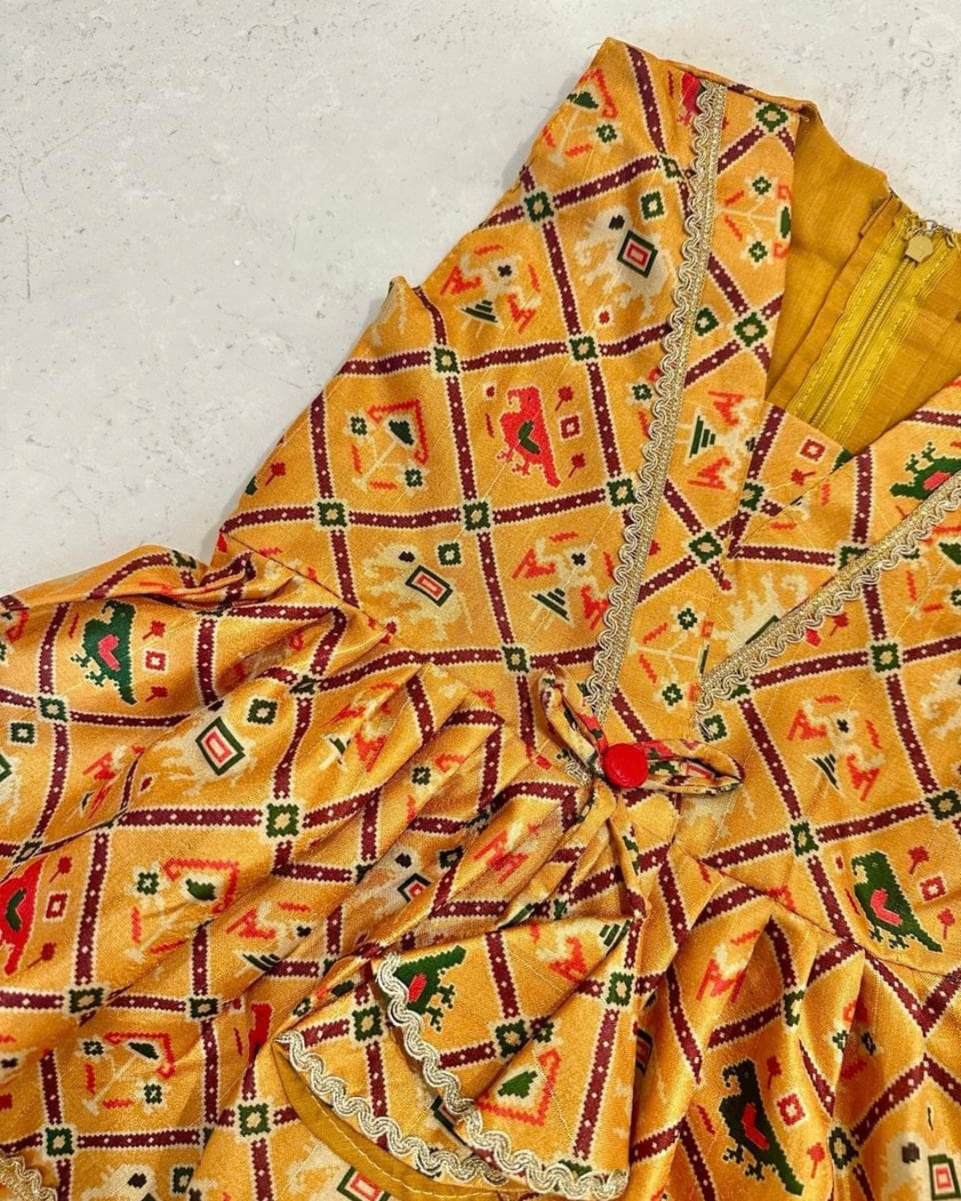 Patola Pair – Mustard Yellow Patola-Print Soft Silk Kurta Pajama & Palazzo Set for Twins – TwinsTribe X Chhutkan Diwali Edit