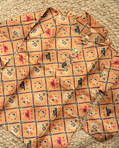 Patola Pair – Mustard Yellow Patola-Print Soft Silk Kurta Pajama & Palazzo Set for Twins – TwinsTribe X Chhutkan Diwali Edit