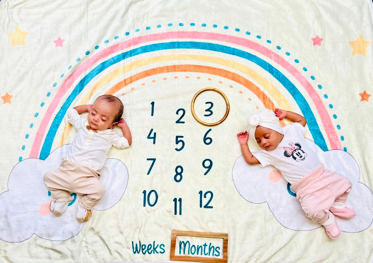 Twins Milestone Blanket - Rainbow Ride