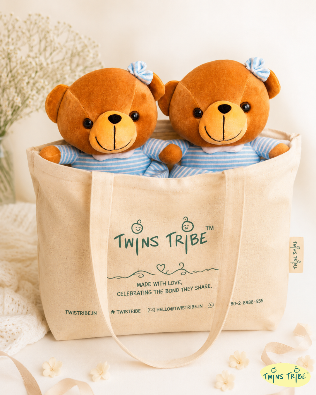 Double Cuddle Twin Bears – Sister Duo - Plush Toys Gift Set for Twin Girls